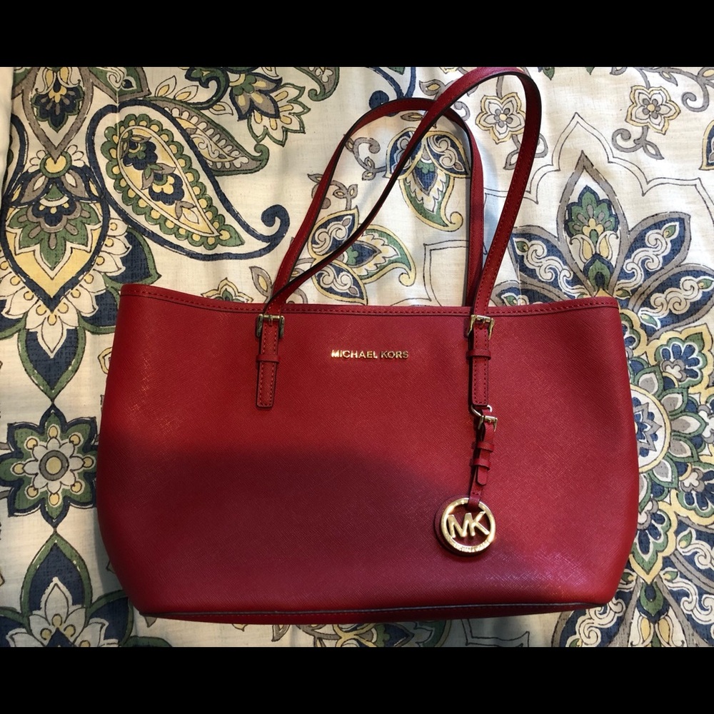 Michael Kors Red Leather Handbag with Zipper
